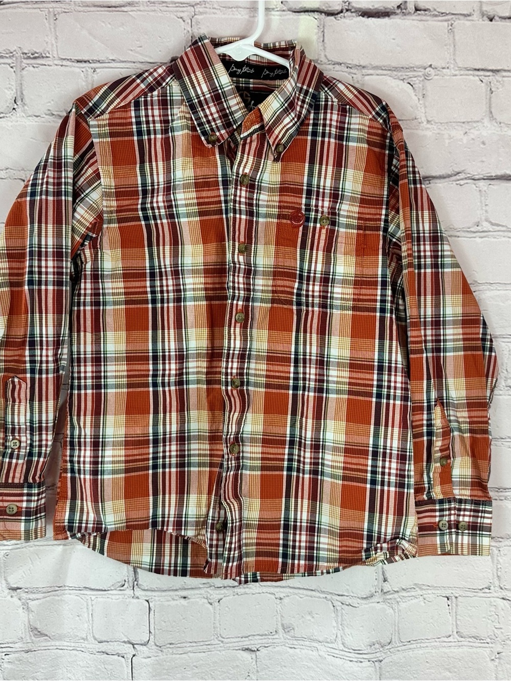 Wrangler george strait Boys M Plaid Button up cotton Shirt western cowboy